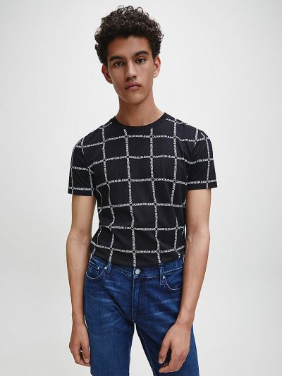 Calvin Klein Ruhák HU433184 | Calvin Klein Slim Grid Logo Férfi Póló Fekete